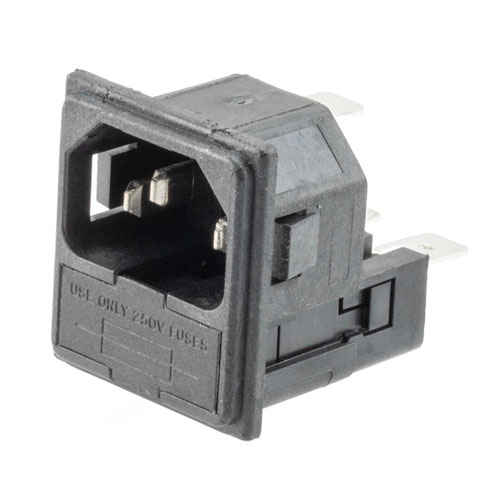 Twin-Fused IEC Inlet, Snap-Fit, Panel Mount, C14 Connector, 6.3 mm Tab ...