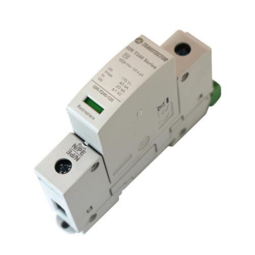 AC Surge Protector SPD I2R-T240 DIN-Rail 230 Vac Single-Phase MOV 40 kA, IEC Class II, CE,