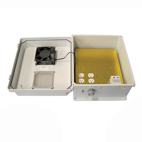 14x12x07 Fiberglass Polyester FRP Weatherproof Outdoor IP24 NEMA 3R  Enclosure, 120 VAC MNT PLT, User Adjustable Thermostat Heat & Fan Gray