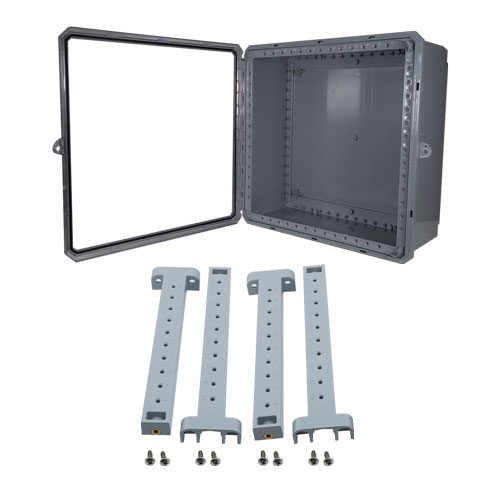 24x24x10 UL® Listed Polycarb Weatherproof Outdoor IP68 NEMA 6P Enclosure, Clear Lid, Rail Kit