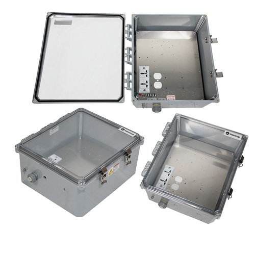 18x16x10 Polycarbonate Weatherproof Outdoor IP24 NEMA 3R Enclosure, 120 VAC  MNT PLT, Solid State Thermostat Heat & Fan DKGY