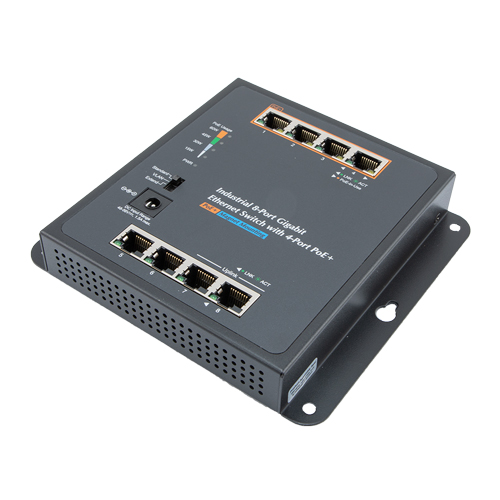 PoE Industrial Ethernet Switch, 8 Port Gigabit, 4x RJ45 10/100/1000TX PoE+  802.3at/af 60W, 4x RJ45 10/100/1000TX, Magnetic, DIN, Wall Mount