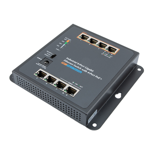 PoE Industrial Switch, 8 Port Gigabit, 4x RJ45 10/100/1000TX PoE+ 802.3at/af 60W, 4x