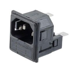 Twin-Fused IEC Inlet, Snap-Fit, Panel Mount, C14 Connector, 6.3 mm Tab Termination, 5mm x 20mm Fuse, 2 mm Panel Thickness